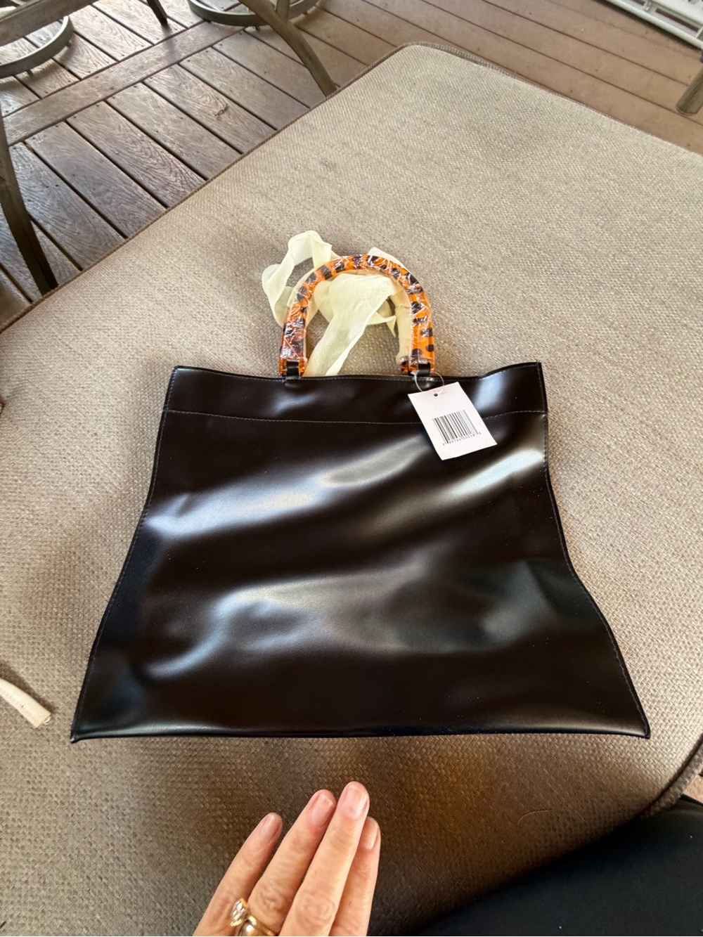 NWT Black Tote Bag with Tortoiseshell Handle- classy !